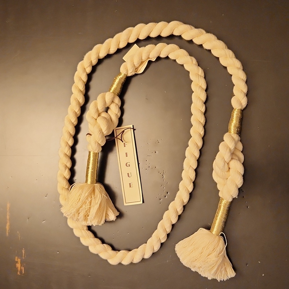 Elegant Cream Rope Belt with Gold Accents